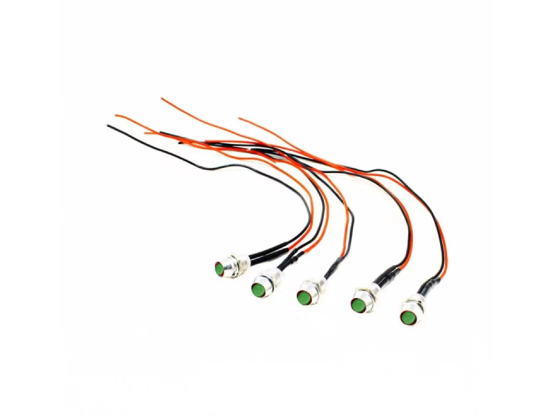 12-18V 5MM Green LED Metal Indicator Light with Wire (Pack of 5)