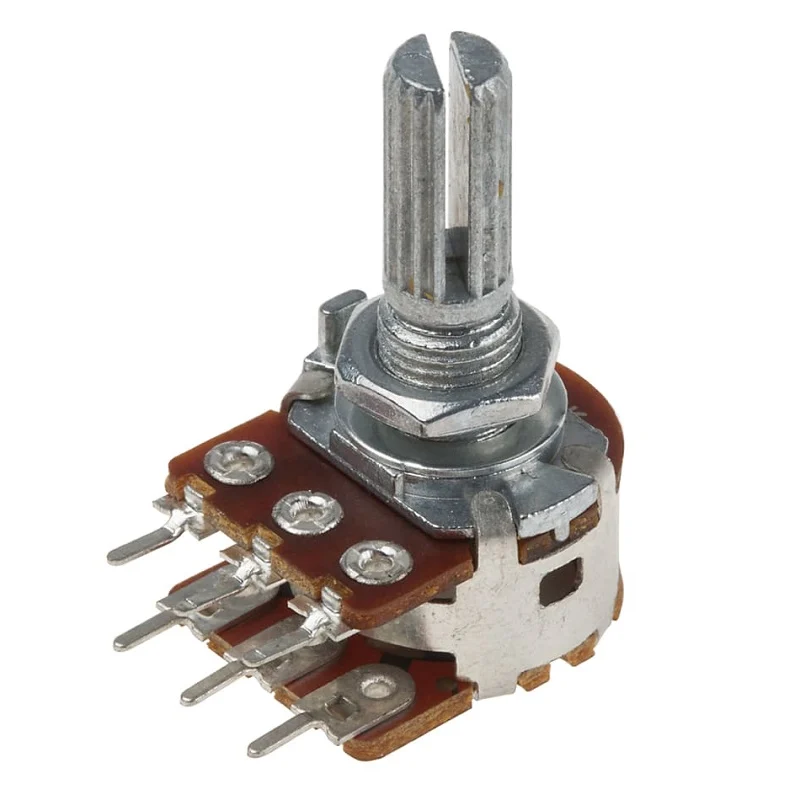 100K Ohm Rotatory Potentiometer  Dual Gang 6 Pin  6mm Metal Round Shaft (Pack Of 2)