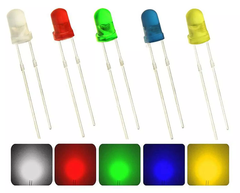 LED Round Shape Through Hole Blue Red Yellow Green &amp; White 3mm (Pack of 50)